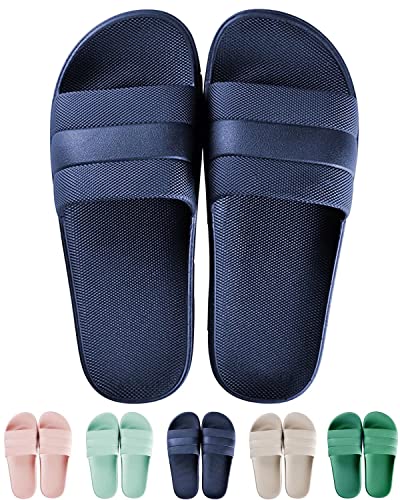 GURGER Badeschuhe Damen Herren Dusch Hausschuhe Slippers Sommer Slide Pantoletten Badelatschen Outdoor Strandschuhe Indoor Saunalatschen Navy Blau Größe 42 43 von GURGER