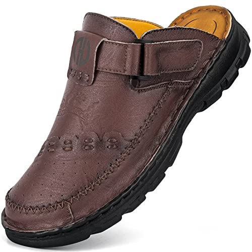 GURGER Clogs Herren Leder Sandalen Sommer Pantoletten Männer Wasserfest Geschlossen Größe 42 Dunkel Braun von GURGER