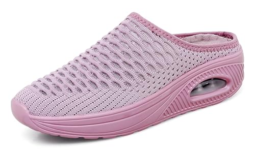 GURGER Damen Hausschuhe Slip on Pantoletten Atmungsaktive Mesh Clogs Sommer Leicht Gartenschuhe rutschfest Rosa 35 Größe von GURGER