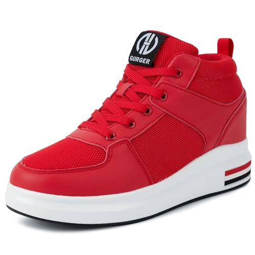 GURGER Damen Keilabsatz Sneakers Atmungsaktiv Leichte Plateau Turnschuhe Wedges Sportschuhe Keilsneaker, Rot Größe 36 von GURGER