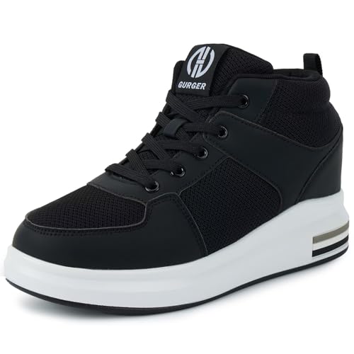 GURGER Damen Keilabsatz Sneakers Atmungsaktiv Leichte Plateau Turnschuhe Wedges Sportschuhe Keilsneaker, Schwarz Größe 35 von GURGER