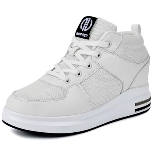 GURGER Damen Keilabsatz Sneakers Atmungsaktiv Leichte Plateau Turnschuhe Wedges Sportschuhe Keilsneaker, Weiß Größe 38 von GURGER
