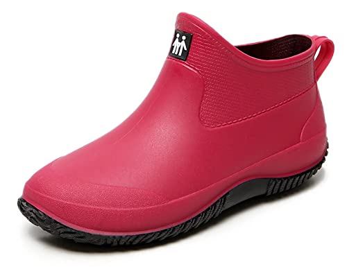 GURGER Gummistiefel Damen Kurz Regenstiefel Kurzschaft Wasserdichte Gummistiefeletten Frauen Rutschfest Regenstiefeletten Regenschuhe Rot Größe 36 von GURGER