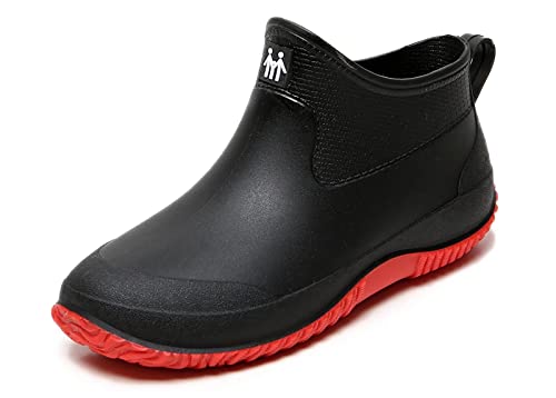 GURGER Gummistiefel Damen Kurz Regenstiefel Kurzschaft Wasserdichte Gummistiefeletten Frauen Rutschfest Regenstiefeletten Regenschuhe Schwarz Rot Größe 37 von GURGER