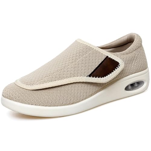 GURGER Diabetiker Schuhe Damen Geschwollene Orthopädische Hausschuhe Leichte Weit Walkingschuhe Klettverschuß Atmungsaktive rutschfest Schuhe Beige Größe 38 von GURGER