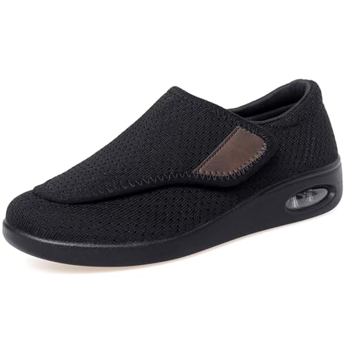 GURGER Diabetiker Schuhe Damen Geschwollene Orthopädische Hausschuhe Leichte Weit Walkingschuhe Klettverschuß Atmungsaktive rutschfest Schuhe Schwarz Größe 39 von GURGER