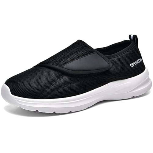 GURGER Diabetiker Schuhe Damen Herren Leichte Weit Klettverschuß Orthopädische Hausschuhe Bequem rutschfeste Geschwollene Rehaschuhe Schwarz Weiß Größe 41 von GURGER