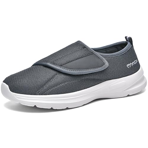GURGER Diabetiker Schuhe Damen Herren Leichte Weit Klettverschuß Orthopädische Hausschuhe Männer Bequem rutschfeste Geschwollene Rehaschuhe Dunkelgrau Größe 45 von GURGER