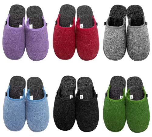 GURGER Gästehausschuhe Set Unisex Waschbar Antirutsch Hochwertige Filz Gästepantoffeln Filzpantoffeln, 6er Set Bunt von GURGER