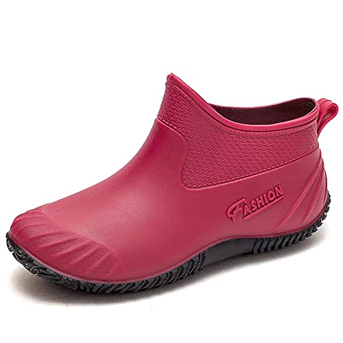 GURGER Gummistiefel Damen Kurz Regenschuhe Wasserdicht Gummistiefeletten Regenstiefel Rutschfest Gartenschuhe Rot Größe 38 von GURGER