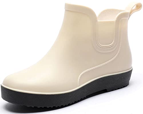 GURGER Gummistiefel Damen Kurz Regenstiefel Frauen Kurzschaft Wasserdicht Gummistiefeletten Chelsea Boots Wellington Beige Größe 35 von GURGER