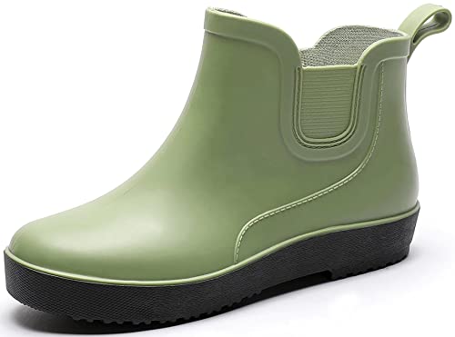 GURGER Gummistiefel Damen Kurz Regenstiefel Frauen Kurzschaft Wasserdicht Gummistiefeletten Chelsea Boots Wellington Grün Größe 35 von GURGER