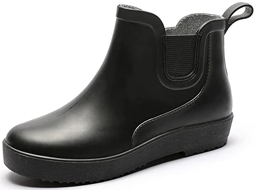 GURGER Gummistiefel Damen Kurz Regenstiefel Frauen Kurzschaft Wasserdicht Gummistiefeletten Chelsea Boots Wellington Schwarz Größe 35 von GURGER