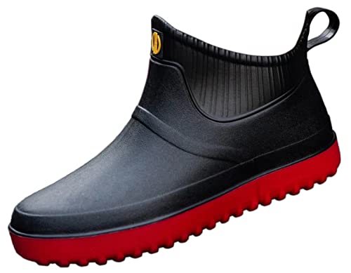 GURGER Gummistiefel Herren Damen Kurz Kurzschaft Regenstiefel Wasserdicht Gummistiefeletten Regenstiefeletten Männer Schwarz Rot Größe 41 von GURGER