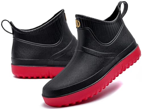 GURGER Gummistiefel Herren Kurz Regenstiefel Kurzschaft Männer Gummistiefeletten Wasserdicht Schwarz Rot Gr 39 von GURGER