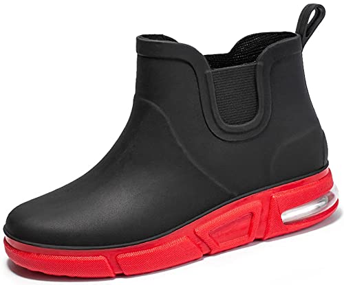 GURGER Gummistiefel Herren Kurz Regenstiefel Kurzschaft Männer Gummistiefeletten Wasserdicht Schwarz Rot Gr 39 von GURGER