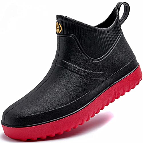 GURGER Gummistiefel Herren Kurz Regenstiefel Kurzschaft Männer Gummistiefeletten Wasserdicht Schwarz Rot Gr 41 von GURGER