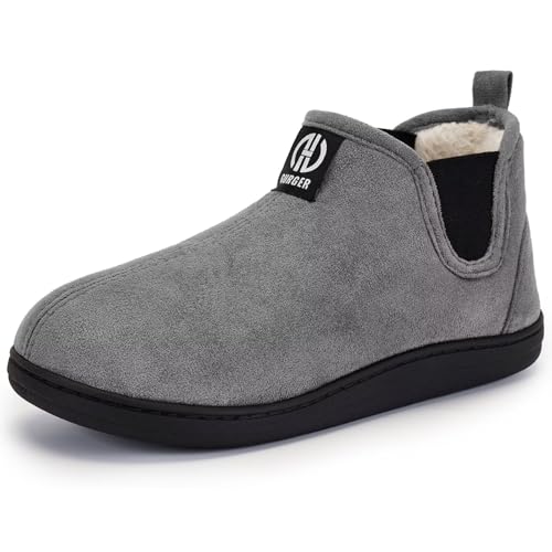 GURGER Hausschuhe Damen Herren Hausstiefel Plüsch Gefüttert Hüttenschuhe Winter Chelsea Boots Warm Geschlossen Pantoffeln Hohe Hüttenstiefel Grau Größe 36 37 von GURGER