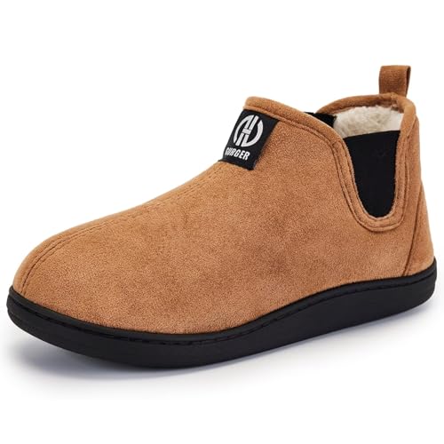 GURGER Hausschuhe Damen Herren Hausstiefel Plüsch Gefüttert Hüttenschuhe Winter Chelsea Boots Warm Geschlossen Pantoffeln Hohe Hüttenstiefel Khaki Größe 36 37 von GURGER