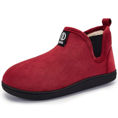 GURGER Hausschuhe Damen Herren Hausstiefel Plüsch Gefüttert Hüttenschuhe Winter Chelsea Boots Warm Geschlossen Pantoffeln Hohe Hüttenstiefel Rot Größe 38 39 von GURGER