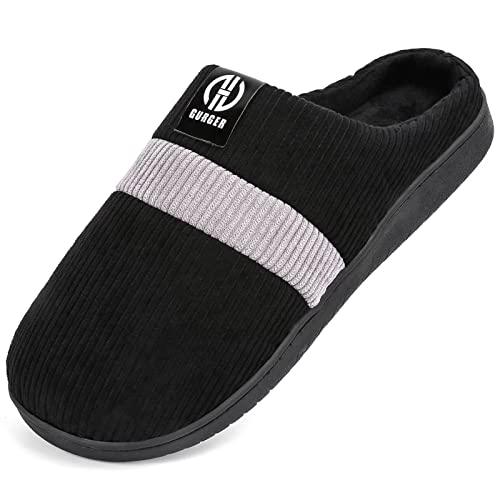 GURGER Hausschuhe Damen Herren Winter Plüsch Gefüttert Pantoffeln Warm Memory Foam Slippers für Frauen Schwarz Größe 38 39 von GURGER