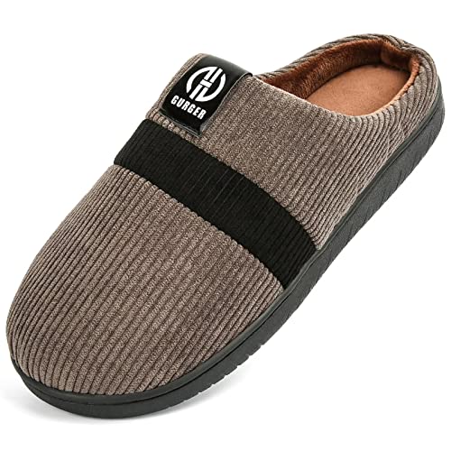 GURGER Hausschuhe Herren Damen Winter Plüsch Gefüttert Pantoffeln Warm Memory Foam Slippers für Männer Braun Größe 40 41 von GURGER