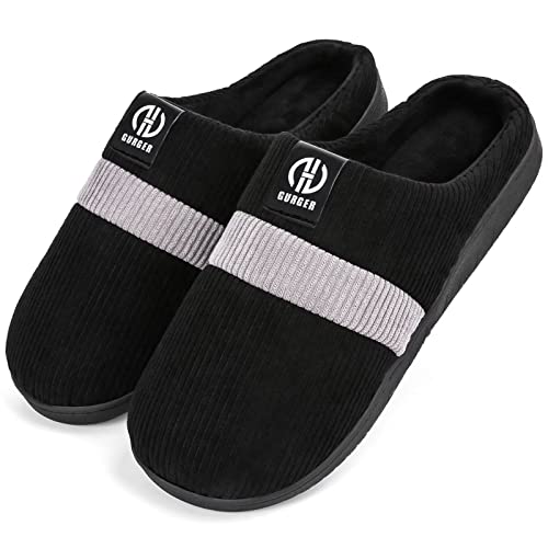 GURGER Hausschuhe Herren Damen Winter Plüsch Gefüttert Pantoffeln Warm Memory Foam Slippers für Männer Schwarz Größe 44 45 von GURGER