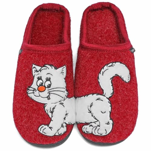 GURGER Hausschuhe Herren Damen Winter Warme Plüsch Gefüttert Filz Pantoffeln Hüttenschuhe für Zuhause mit Süßem Tiermotiv Katzen & Hunde Stickerei, Rot Größe 42 43 von GURGER