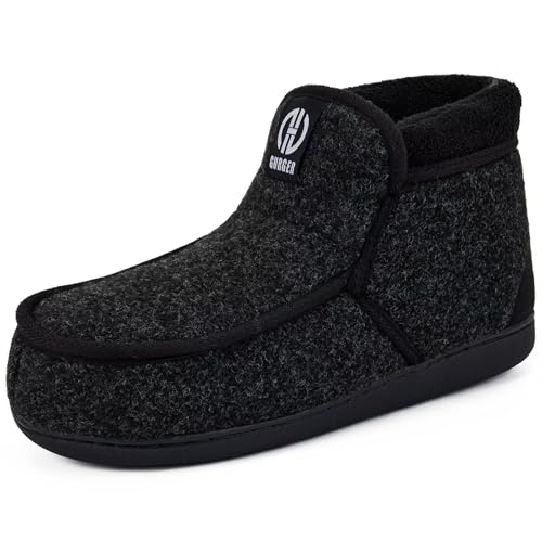 GURGER Hausschuhe Herren Hausstiefel Warm Plüsch Gefütterte Hüttenschuhe Mokassin Winter Geschlossen Rutschfester Pantoffeln Hohe Hüttenstiefel für Männer Schwarz Größe 44 45 von GURGER