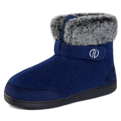 GURGER Hausschuhe Herren Plüsch Gefüttert Hausstiefel Damen Winter Warm Filz Hüttenschuhe Hohe Filzpantoffeln Hüttenstiefel Unisex Blau Größe 40 41 von GURGER