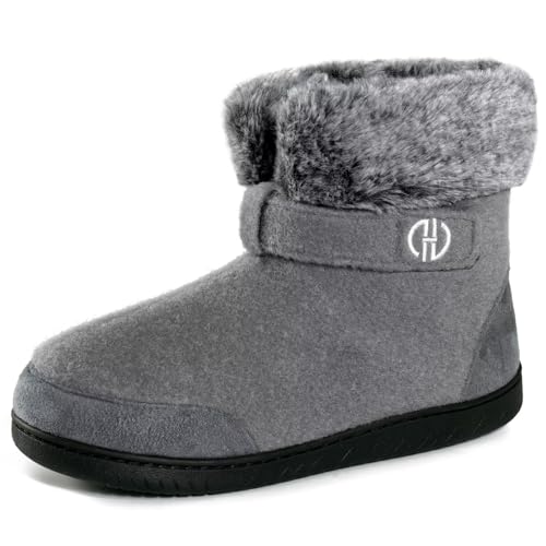 GURGER Hausschuhe Herren Plüsch Gefüttert Hausstiefel Damen Winter Warm Filz Hüttenschuhe Hohe Filzpantoffeln Hüttenstiefel Unisex Grau Größe 46 47 von GURGER