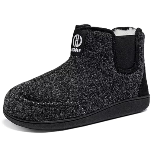 GURGER Hausschuhe Herren Plüsch Gefüttert Hüttenschuhe Winter Warm Hausstiefel Geschlossen Filzpantoffeln Filz Pantoffeln für Zuhause, Schwarz Größe 40 41 von GURGER