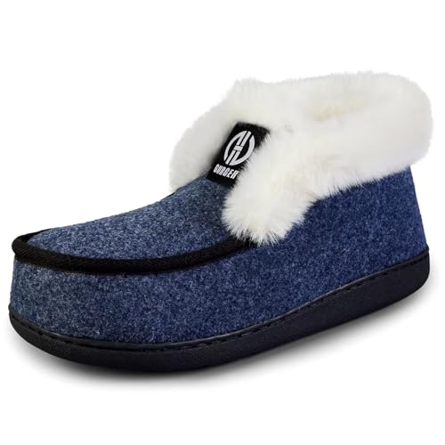 GURGER Hausschuhe Herren Plüsch Gefüttert Mokassin Hüttenschuhe Winter Warm Hausstiefel Hohe Pantoffeln Geschlossen Filzpantoffeln für Männer Blau Größe 46 47 von GURGER