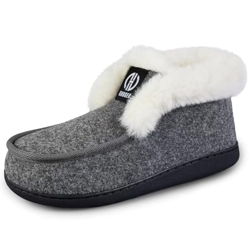 GURGER Hausschuhe Herren Plüsch Gefüttert Mokassin Hüttenschuhe Winter Warm Hausstiefel Hohe Pantoffeln Geschlossen Filzpantoffeln für Männer Grau Größe 46 47 von GURGER