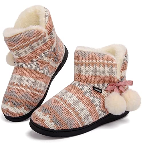 GURGER Hausschuhe Kinder Mädchen Jungen Hüttenschuhe Winter Plüsch Gefüttert Hausstiefel Hüttenstiefel Warm Rosa Größe 28 29 von GURGER