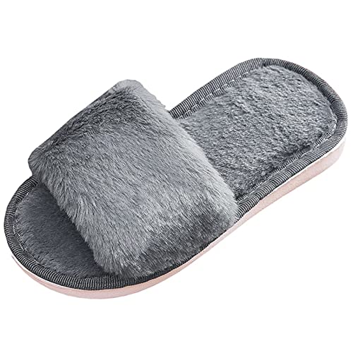 GURGER Hausschuhe Kinder Mädchen Plüsch Hüttenschuhe Jungen Offene Zehe Winter Wärme Pantoffeln Bequeme House Slippers Grau Größe 32 33 von GURGER