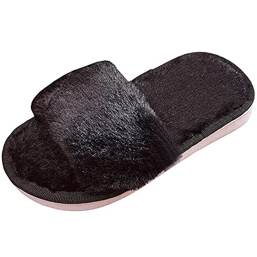 GURGER Hausschuhe Kinder Mädchen Plüsch Hüttenschuhe Jungen Offene Zehe Winter Wärme Pantoffeln Bequeme House Slippers Schwarz Größe 34 35 von GURGER