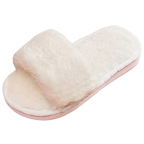 GURGER Hausschuhe Kinder Mädchen Plüsch Hüttenschuhe Jungen Offene Zehe Winter Wärme Pantoffeln Bequeme House Slippers Weiß Größe 34 35 von GURGER