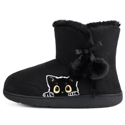 GURGER Hausschuhe Stiefel Damen Winter Plüsch Gefüttert Hausstiefel Warm Hoch Hüttenschuhe Süßer Cartoon Stickerei Katze, Schwarz Größe 40 41 GURGER Hausschuhe Stiefel Damen Winter Plüsch Gefüttert Hausstiefel Warm Hoch Hüttenschuhe Süßer Cartoon Stickerei Katze, Schwarz Größe 40 41 von GURGER