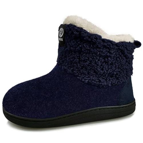 GURGER Hausstiefel Damen Plüsch Gefüttert Hausschuhe Herren Hohe Filz Hüttenschuhe Warm Winter Hüttenstiefel Filzpantoffeln Pantoffeln, Blau Gr 38 39 von GURGER