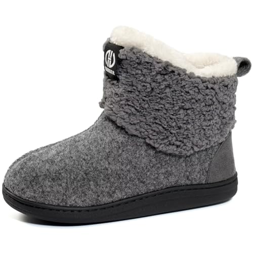 GURGER Hausstiefel Damen Plüsch Gefüttert Hausschuhe Herren Hohe Filz Hüttenschuhe Warm Winter Hüttenstiefel Filzpantoffeln Pantoffeln, Grau Gr 46 47 von GURGER