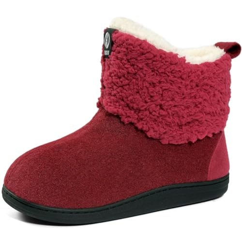 GURGER Hausstiefel Damen Plüsch Gefüttert Hausschuhe Herren Hohe Filz Hüttenschuhe Warm Winter Hüttenstiefel Filzpantoffeln Pantoffeln, Rot Gr 42 43 von GURGER