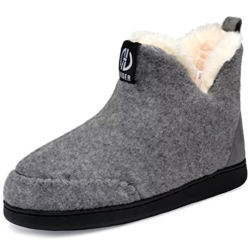 GURGER Hausstiefel Damen Plüsch Gefüttert Herren Hüttenschuhe Filz Warm Winter Hausschuhe Hohe Hüttenstiefel Filzpantoffeln Slipper Boot, Größe 38 39 Grau von GURGER