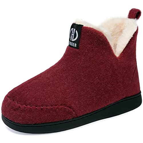 GURGER Hausstiefel Damen Plüsch Gefüttert Herren Hüttenschuhe Filz Warm Winter Hausschuhe Hohe Hüttenstiefel Filzpantoffeln Slipper Boot, Größe 38 39 Rot von GURGER