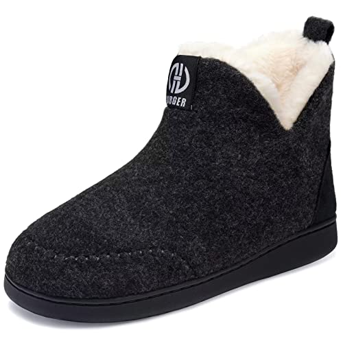 GURGER Hausstiefel Damen Plüsch Gefüttert Herren Hüttenschuhe Filz Warm Winter Hausschuhe Hohe Hüttenstiefel Filzpantoffeln Slipper Boot, Größe 38 39 Schwarz von GURGER