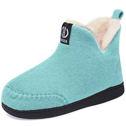 GURGER Hausstiefel Damen Plüsch Gefüttert Herren Hüttenschuhe Filz Warm Winter Hausschuhe Hohe Hüttenstiefel Filzpantoffeln Slipper Boot, Größe 42 43 Blau von GURGER