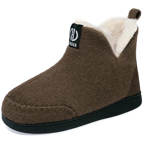 GURGER Hausstiefel Damen Plüsch Gefüttert Herren Hüttenschuhe Filz Warm Winter Hausschuhe Hohe Hüttenstiefel Filzpantoffeln Slipper Boot, Größe 42 43 Braun von GURGER