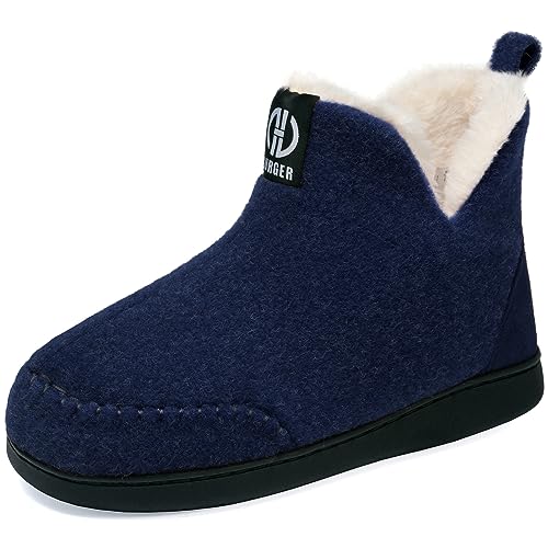 GURGER Hausstiefel Damen Plüsch Gefüttert Herren Hüttenschuhe Filz Warm Winter Hausschuhe Hohe Hüttenstiefel Filzpantoffeln Slipper Boot, Größe 46 47 Dunkelblau von GURGER