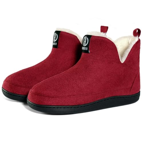 GURGER Hausstiefel Damen Plüsch Gefüttert Hüttenschuhe Herren Winter Hausschuhe Hohe Warm Hüttenstiefel Pantoffeln für Männer Frauen Größe 38 39 Rot von GURGER