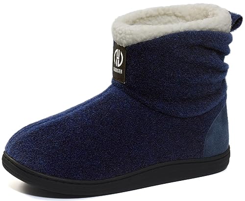 GURGER Hausstiefel Damen Plüsch Gefüttert Hüttenschuhe Warm Hoch Hausschuhe Filz Winter Pantoffeln Feste Sohle Slipper Boot Dunkelblau Größe 36 37 von GURGER